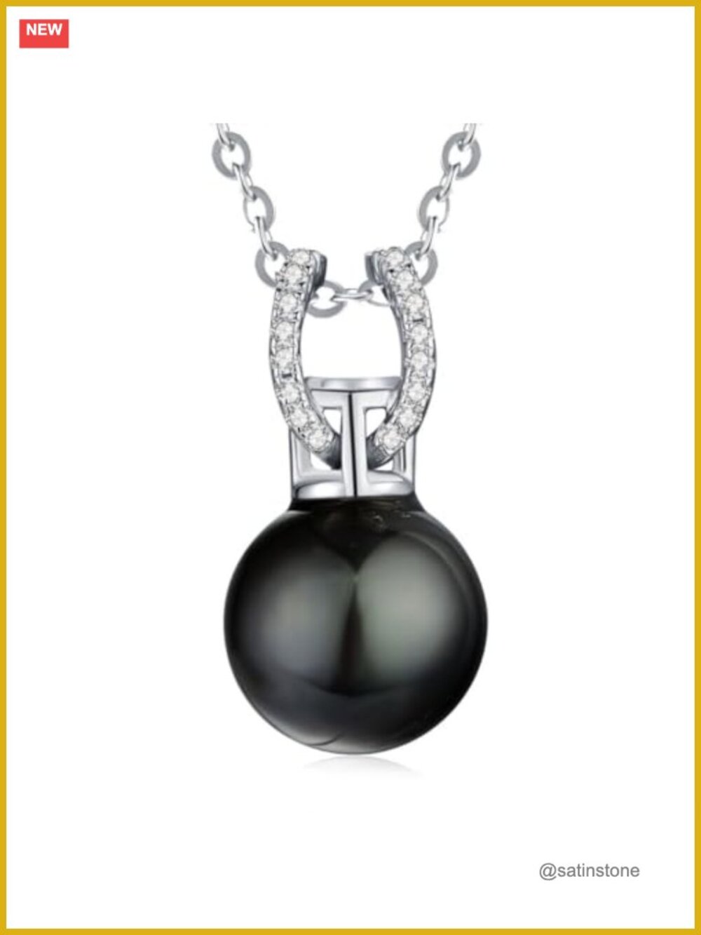 Tahitian Black Pearl Moissanite Pendant Necklace 925 Sterling Silver